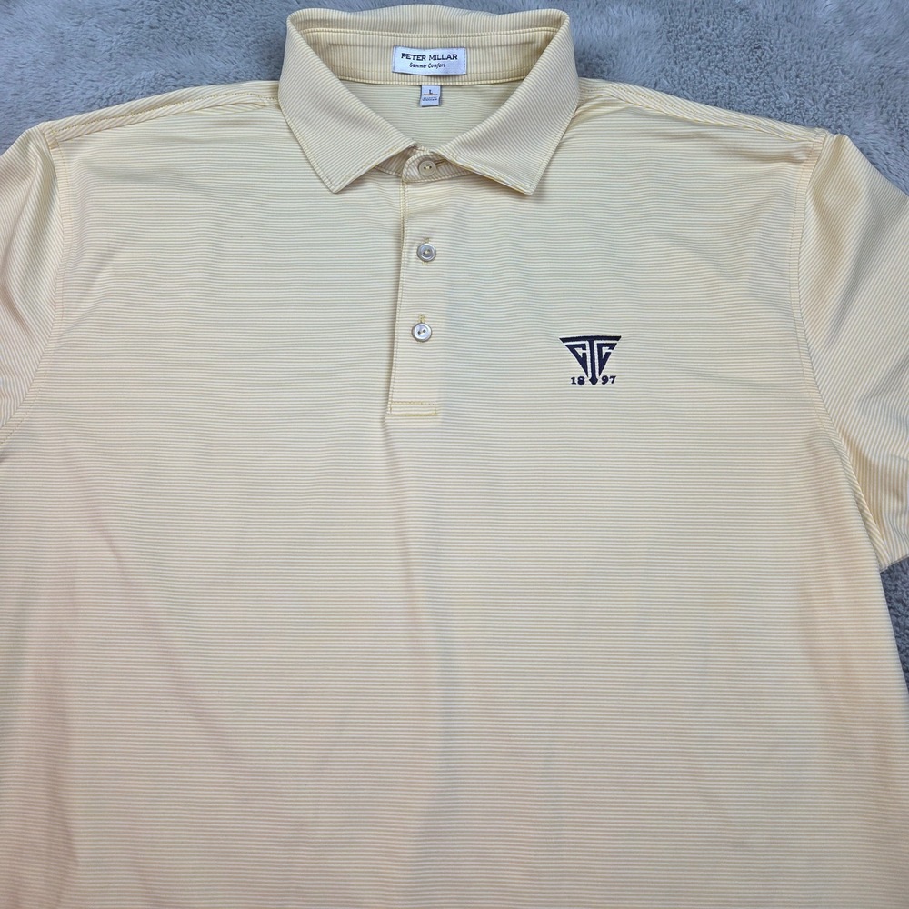 Peter Millar Golf Polo Shirt Mens L Striped Summer Comfort Short Sleeve Yellow